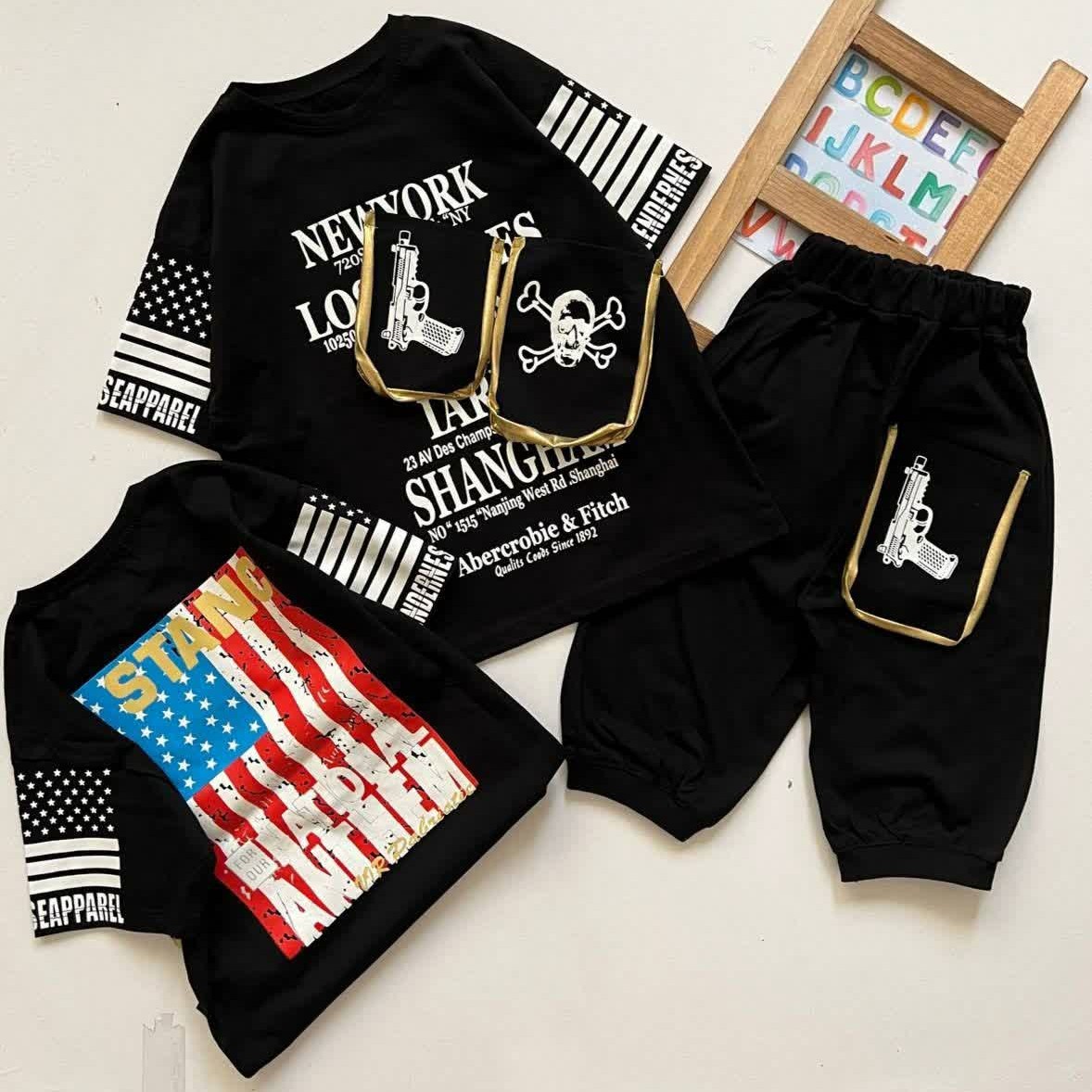 ست اسپرت تفنگ نخ پنبه لاکرادار  چاپ زول اعلاء خواهر و برادری