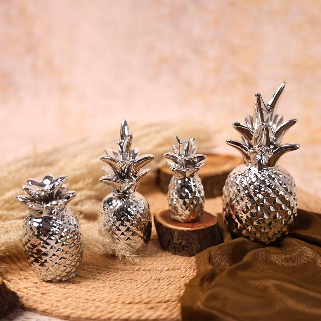 دکوری آناناس نقره‌ای ست 4تایی