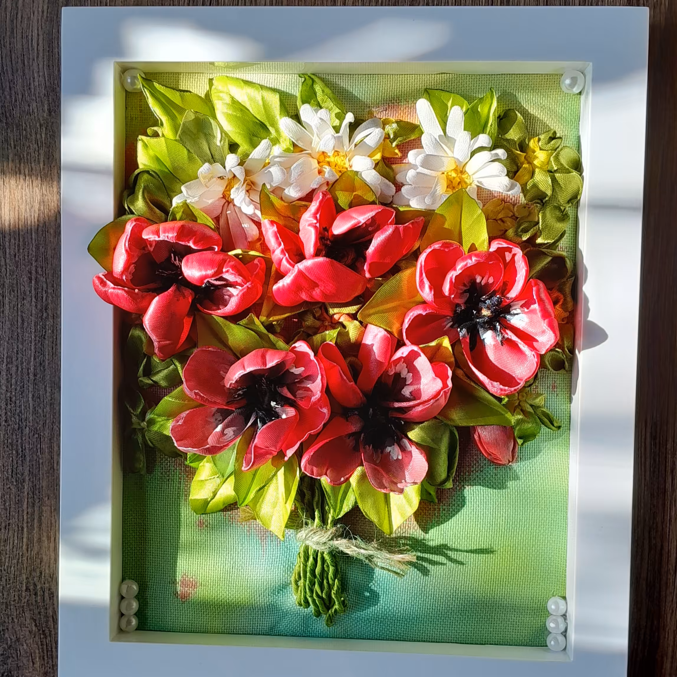 تابلوی روباندوزی  دسته گل صحرایی