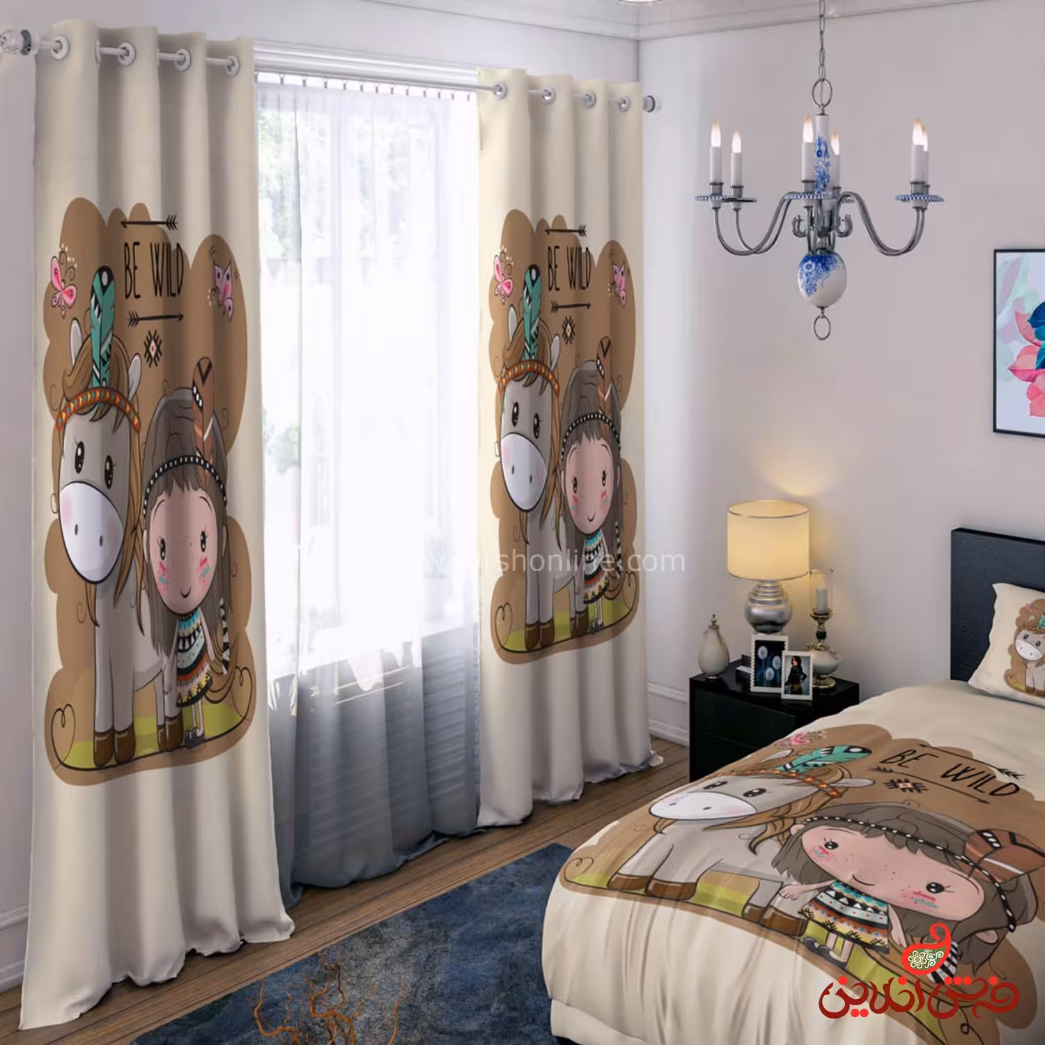 پرده 2 عددی طرح دخترک کد 14098/1