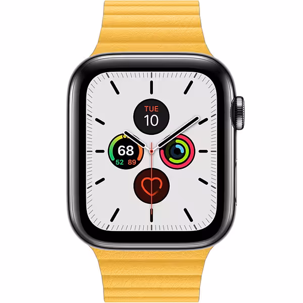 سری 5 استیل سلولار مردانه Space Black Stainless Steel Case with Meyer Lemon Leather Loop - Hiapple.ir