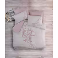 ست ملحفه کاتن باکس مدل Puff Nakisli Bellini Pembe دو نفره 6 تکه