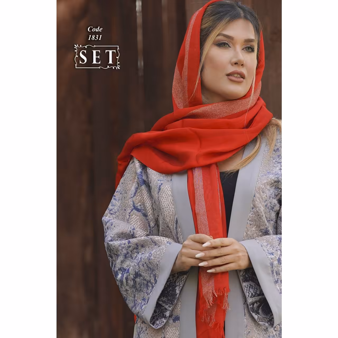 مانتو مجلسی مدل مروارید رنگ طوسی کد 1831 برند SET