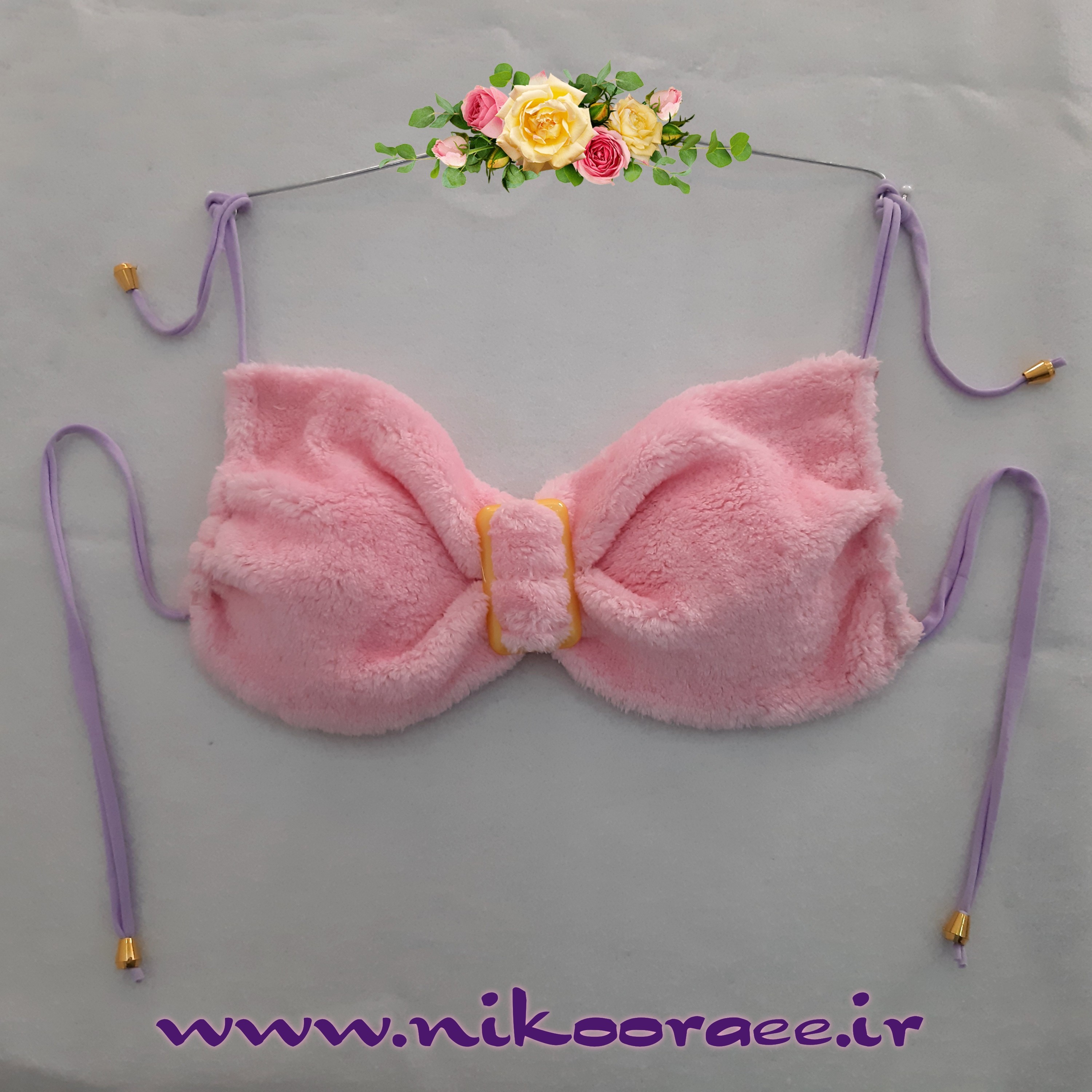 سوتین نیم تنه بندی مخمل صورتی