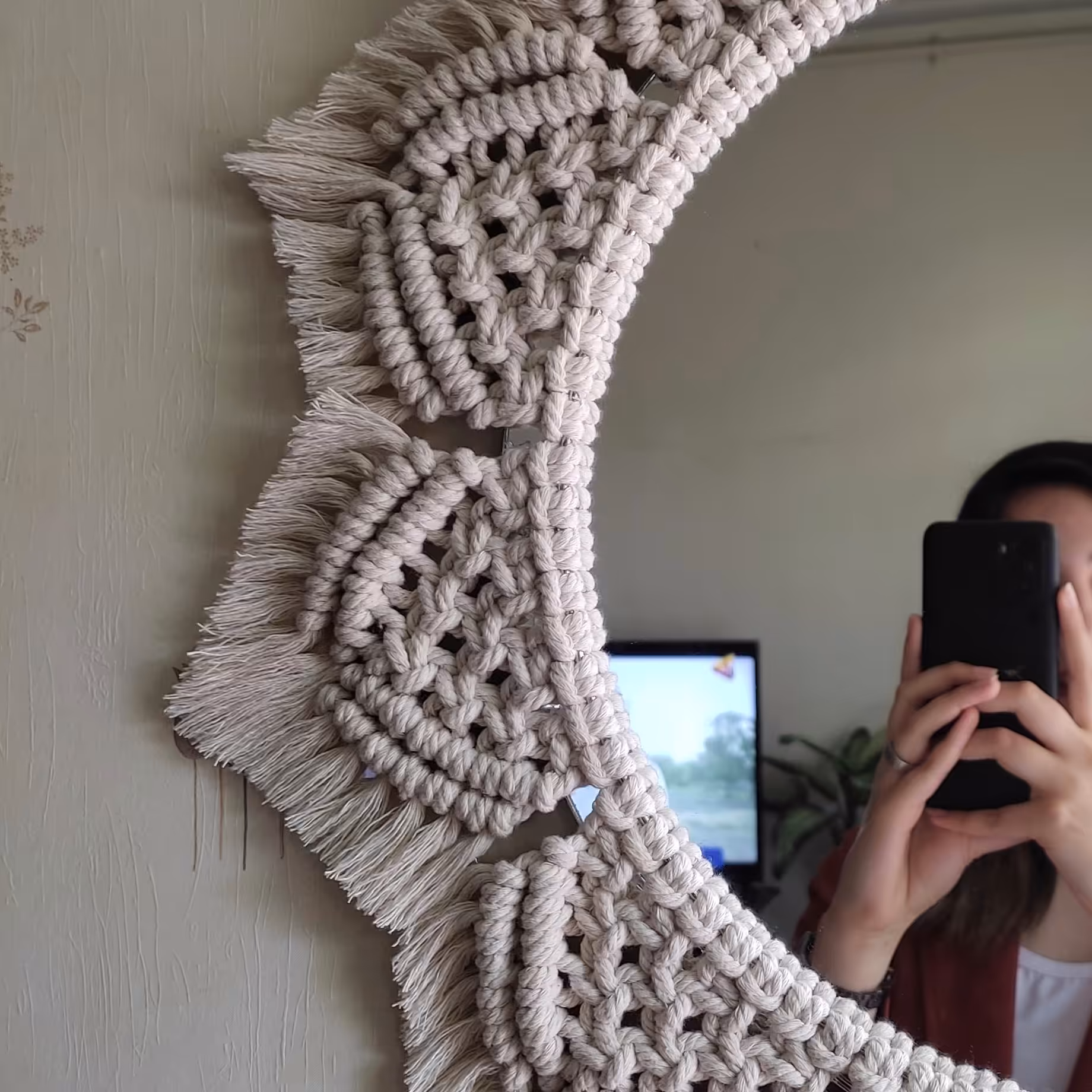 آیینه قطر 35 بزرگ کار دست مکرومه 