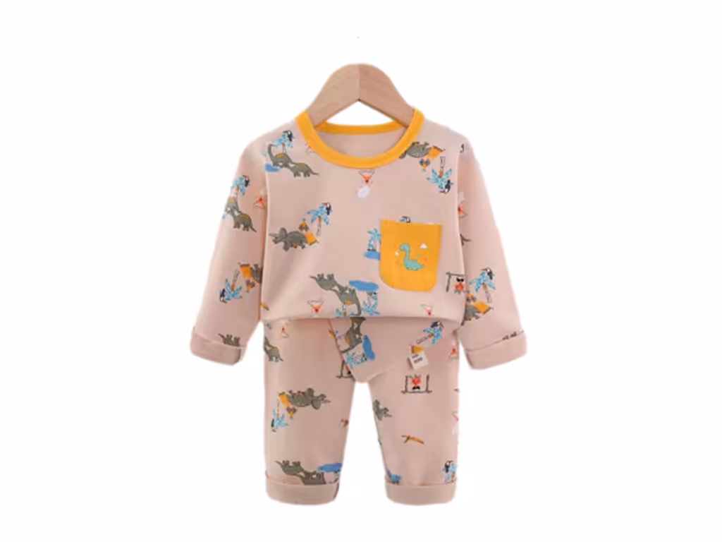 بلوز و شلوار راحتی پسرانه رنگ کرم طرح دایناسور و جزیره