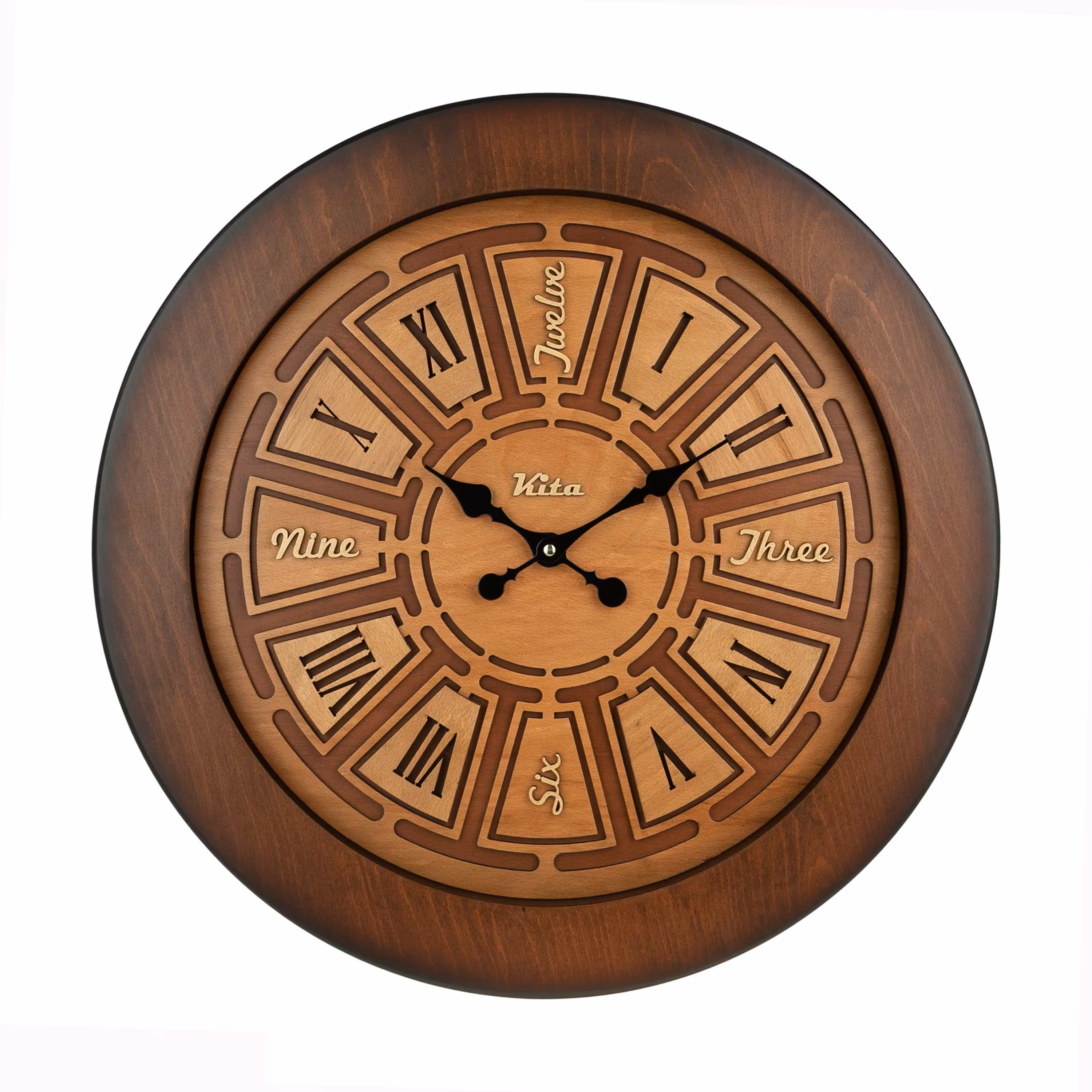 ساعت دیواری تمام چوب مدل کیتا رویال کد CKS 619-C80 - (قطر 80 cm)