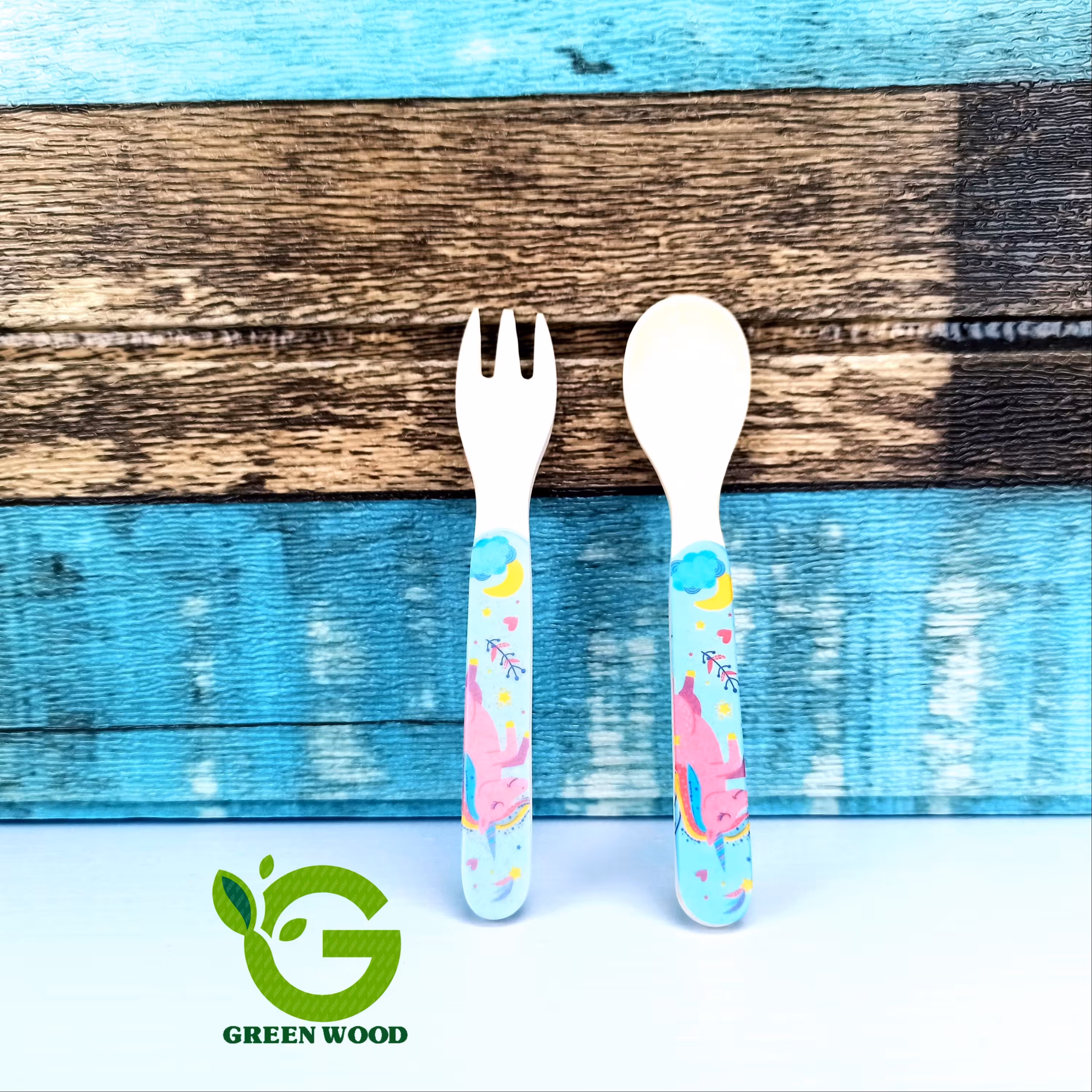 قاشق و چنگال کودک بامبو فایبر (ظرف کودک - ظروف سرو و پذیرایی)  طرح یونیکورن