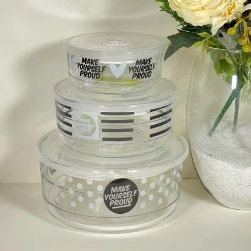 ست ظرف شیشه ای وکیومی تاریخ دار چاپدار لیمون 3سایز 