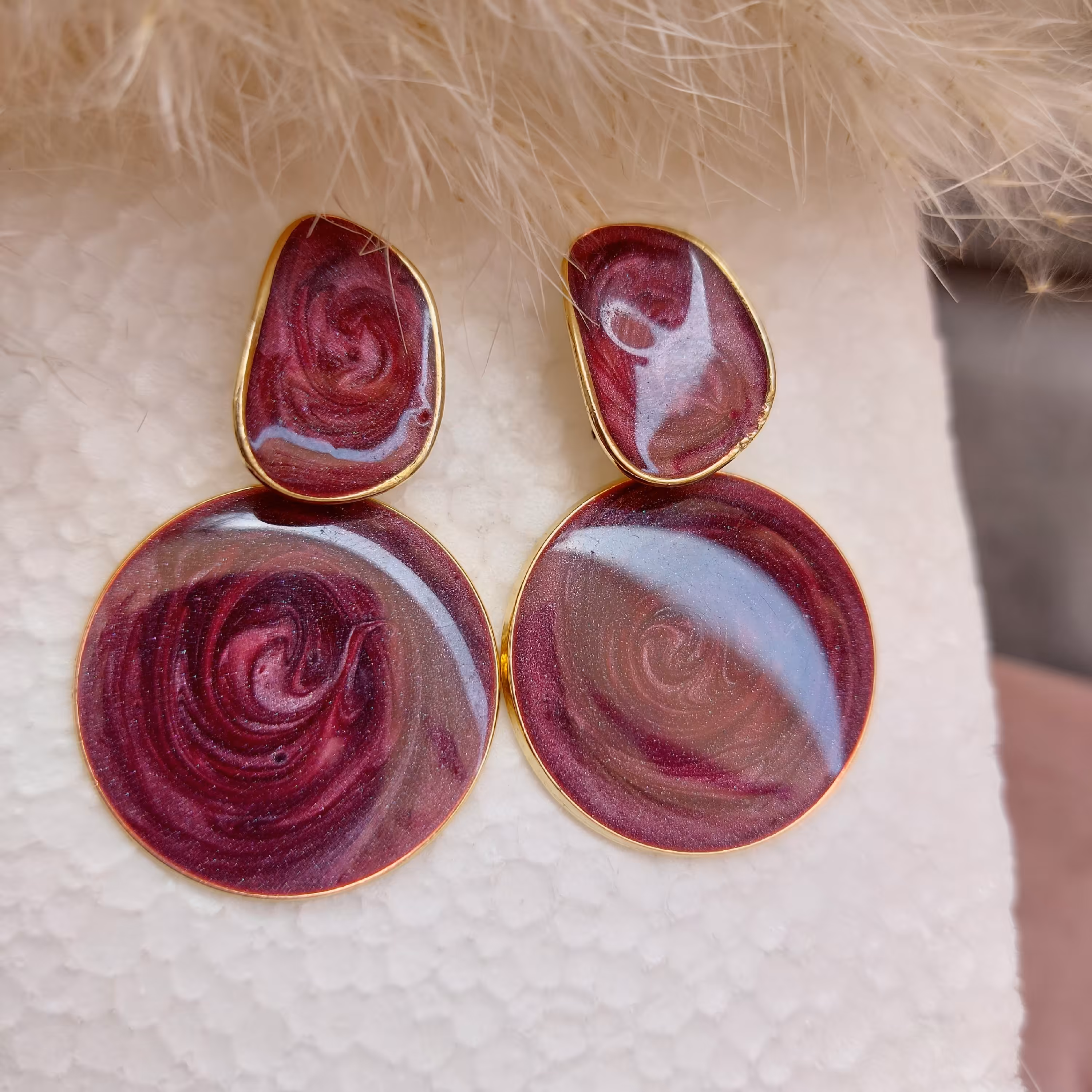 گوشواره رنگی عنابی تابستانه ، با میخ نقره و ضد حساسیت و رنگ ثابت