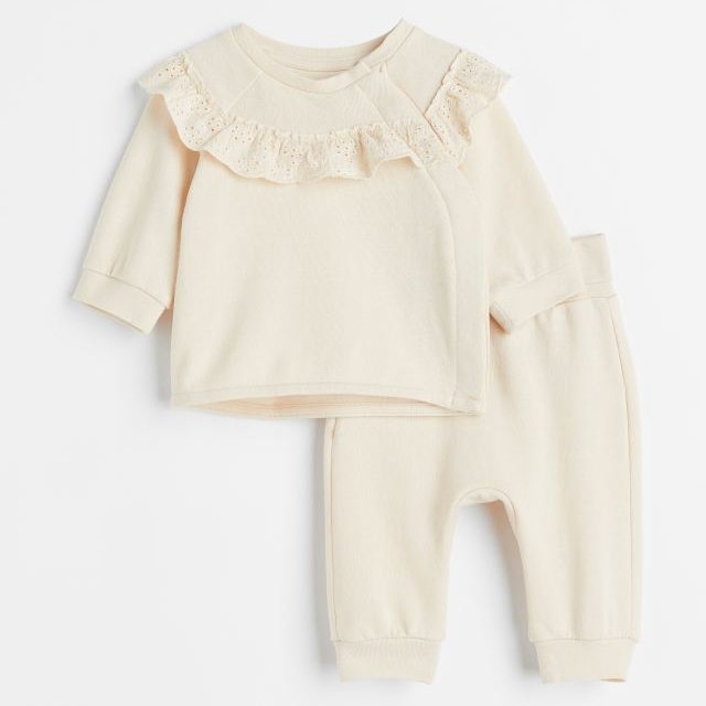 ست بلوز شلوار نخی بچگانه رنگ بژ فروش ویژه h&m