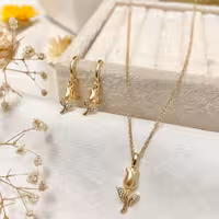 نیم ست ظریف گل رز طلایی استیل زنانه دخترانه مارک ysx