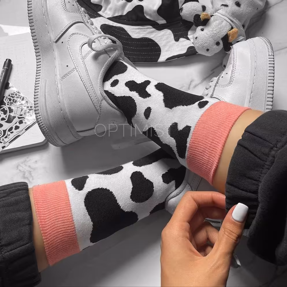 جوراب گاوی ساقدار  کش صورتی نخ پنبه فری سایز