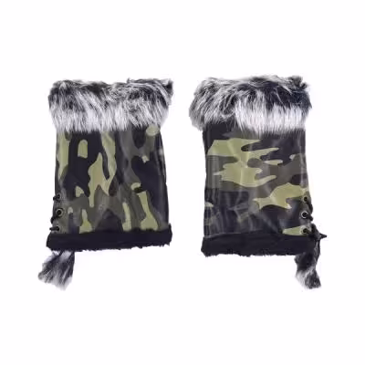 دستکش زنانه نیم انگشتی خزدار چریکی رنگ یشمی