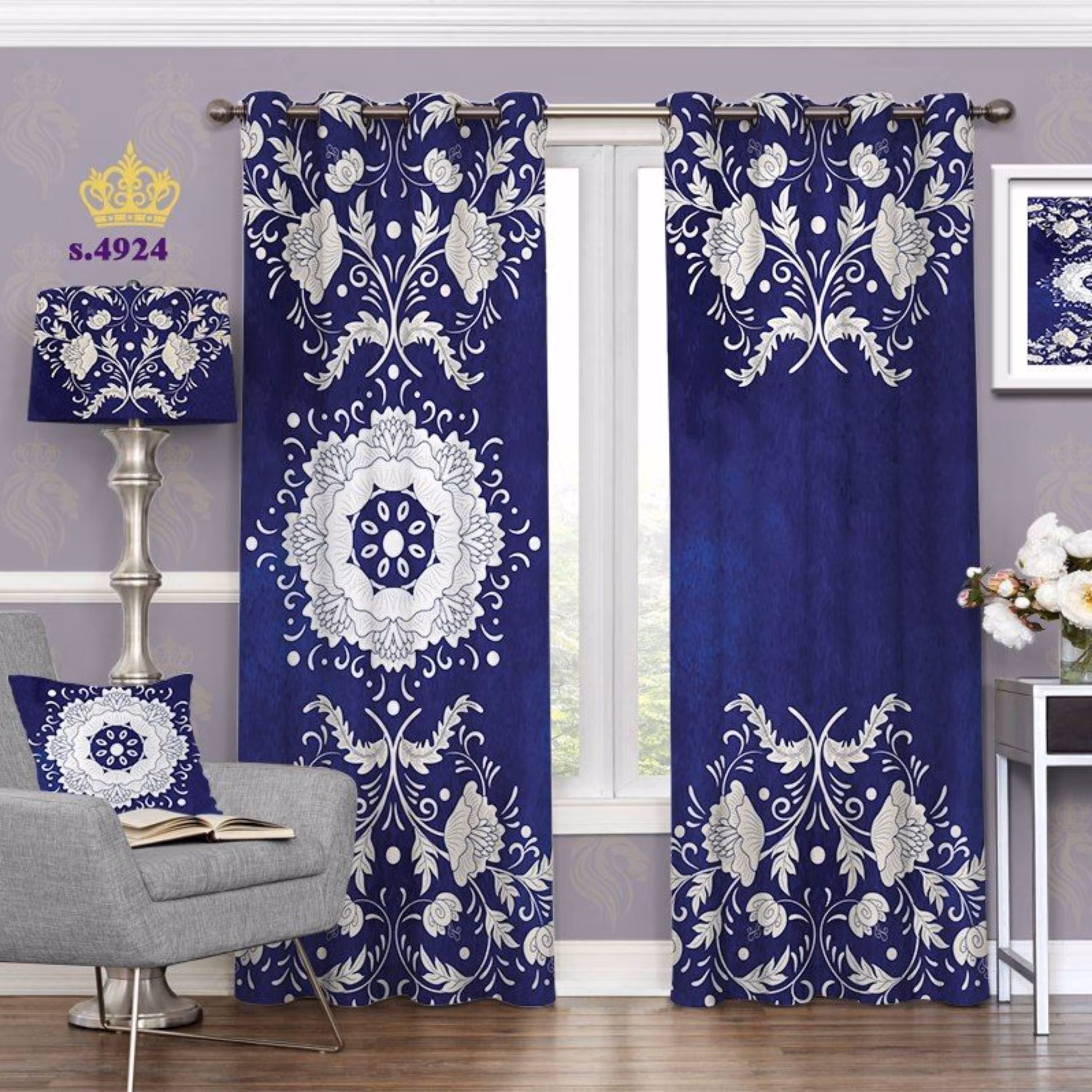 پرده تصویری رنگ سورمه ای - کد 4924