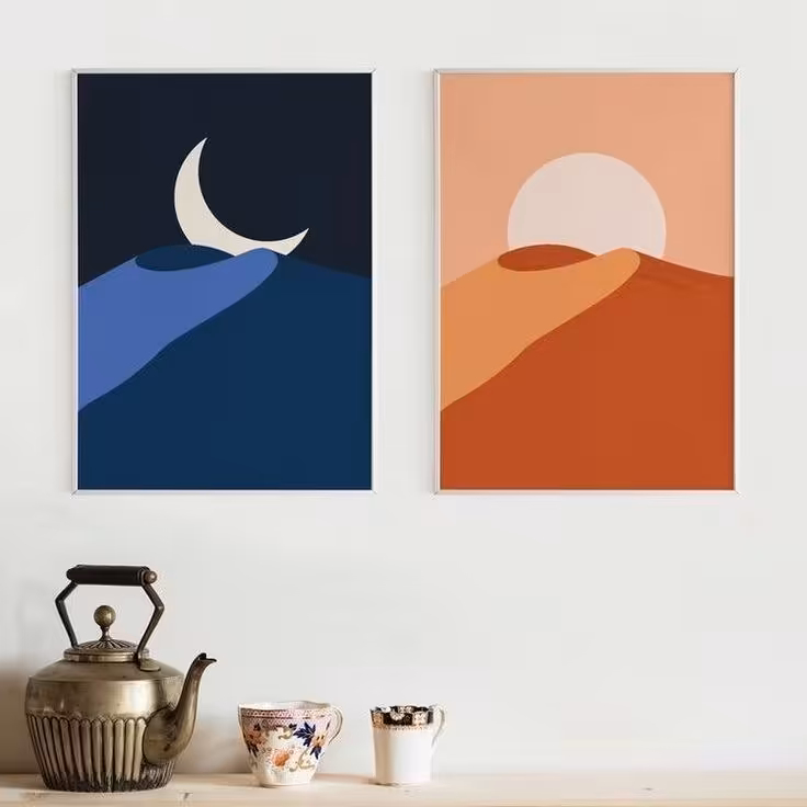 تابلوهای مینیمال دکوراتیو رنگ اکرلیک دو لته ابعاد 50 در 70 کد 02