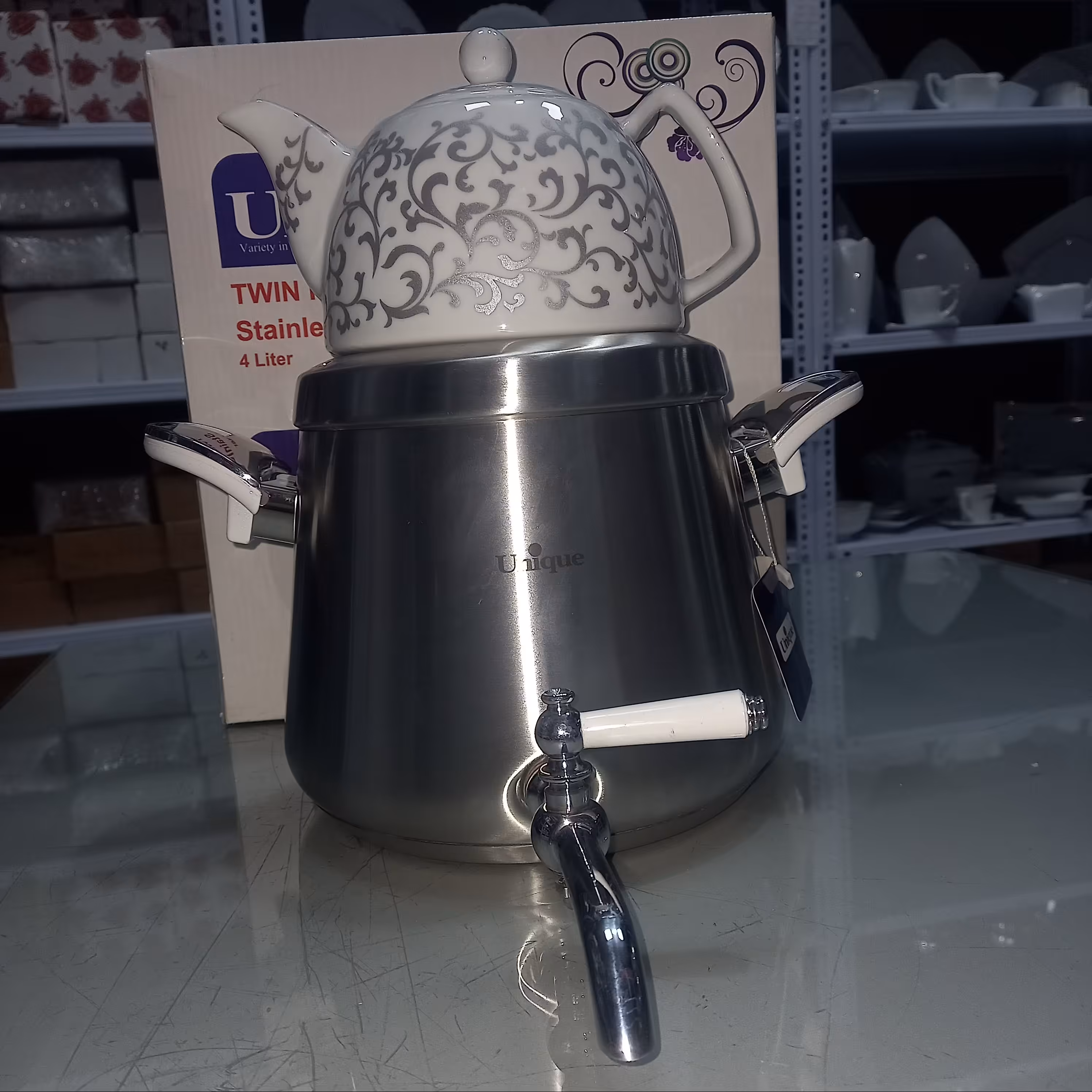 کتری و قوری 4 لیتر یونیک کد7203 مدل دسته باکالیت