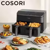 ایرفرایر دوقلو کوسوری امریکا با المنت بالا و پایین و دریچه بازدید برند COSORI مدل Dual air fryer CAF-R901 with clear window