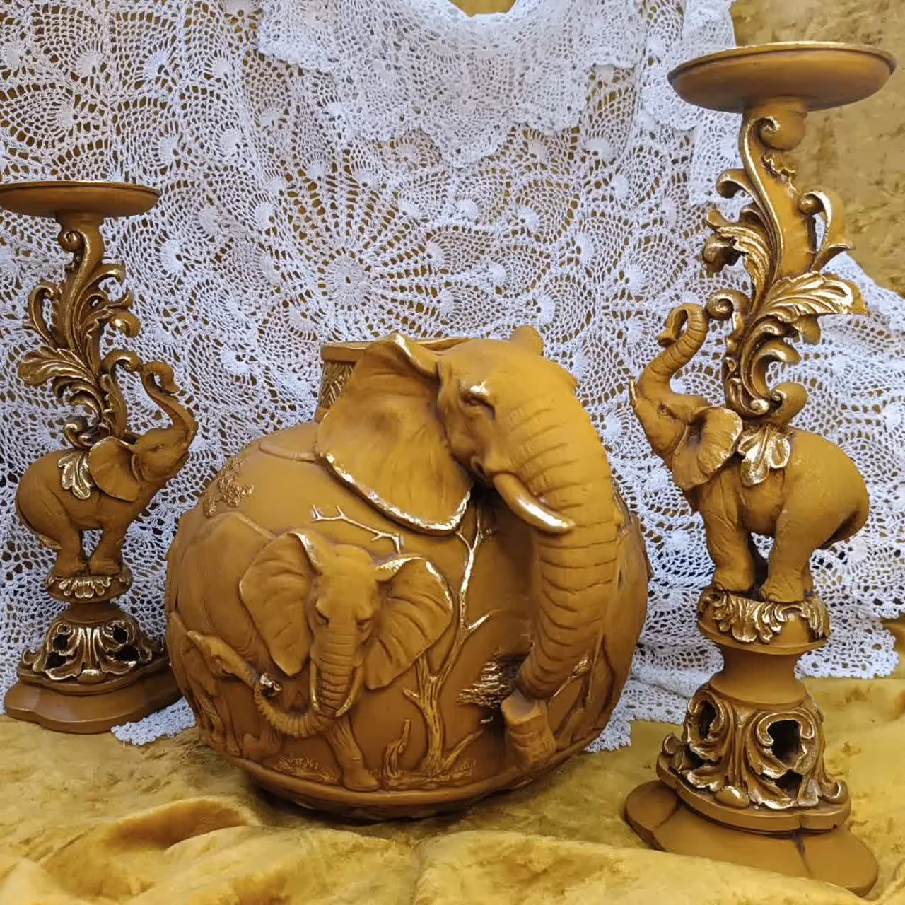 ست 3 تایی گلدان و شمعدان طرح فیل