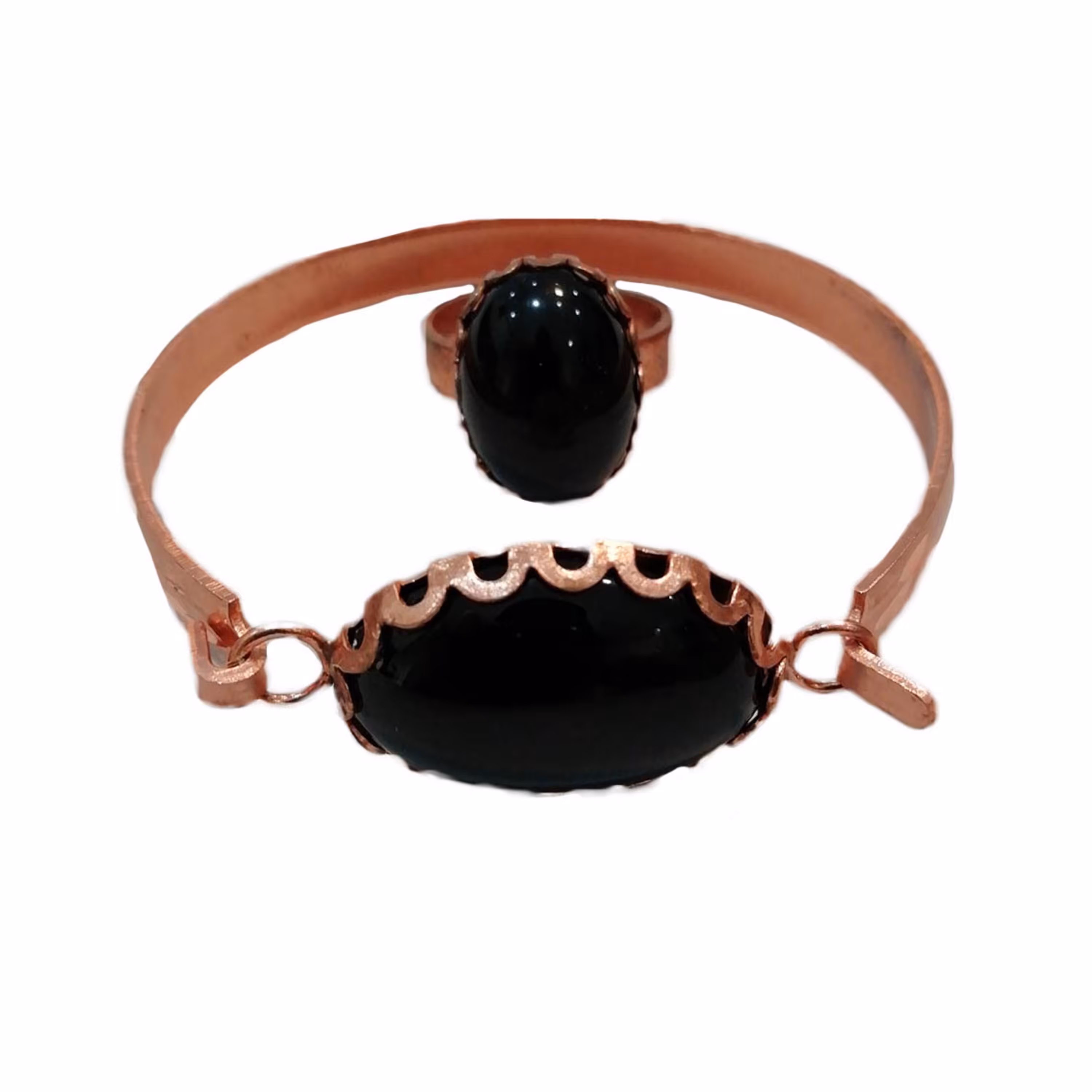 نیم ست دستبند و انگشتر حلقه ای سنگ ساعتی سیاه کد JW173-2