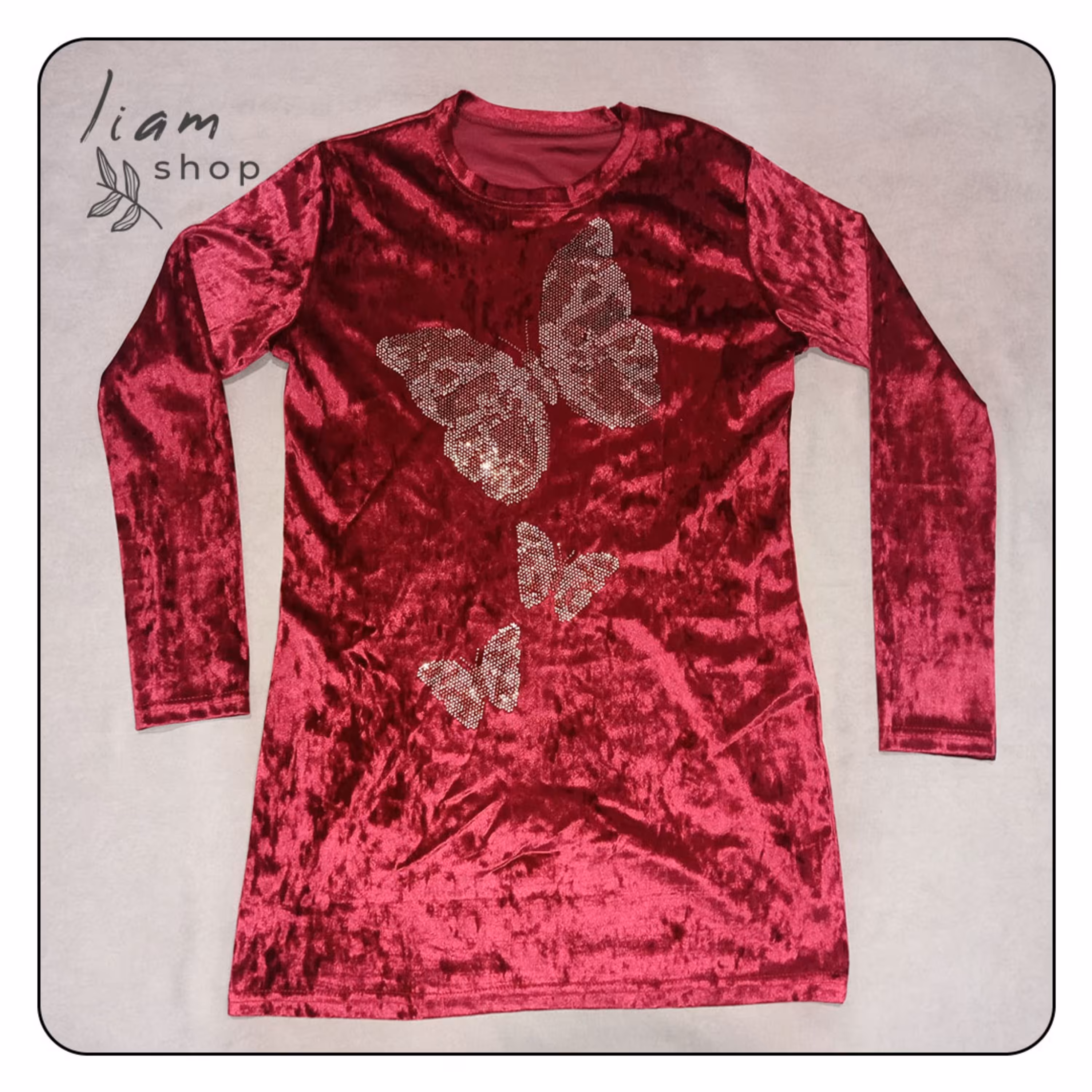 بلوز مخملی آستین بلند طرح پروانه