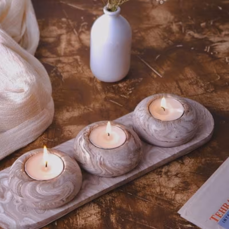 ست جاشمعی3عددی سنگی همراه3عددشمع وارمر