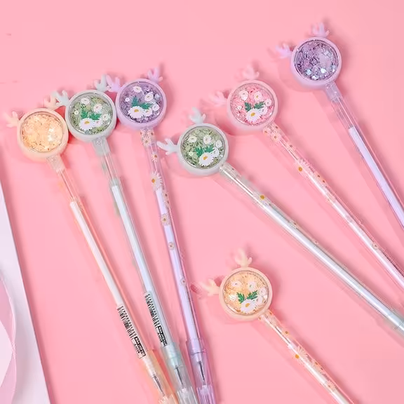 روان نویس فانتزی/خودکار فانتزی پولکی طرح گوزن دخترونه در رنگ های بنفش صورتی زرد سبز 