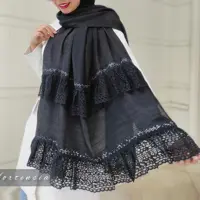 شال مجلسی (دارکل) مزونی چین دار دوبل تور گیپوری نوار  دوزی شده میراکل با پارچه وارداتی