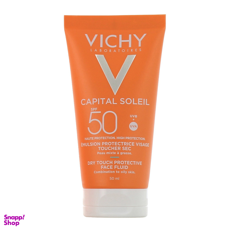 کرم ضد آفتاب بدون رنگ ویشی SPF 50 مدل Dry Touch مناسب پوستهای چرب و مختلط حجم 50 میلیلیتر