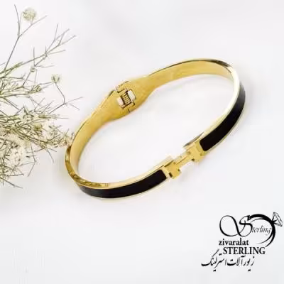 دستبند النگویی هرمس مشکی برند استیل کد 17736