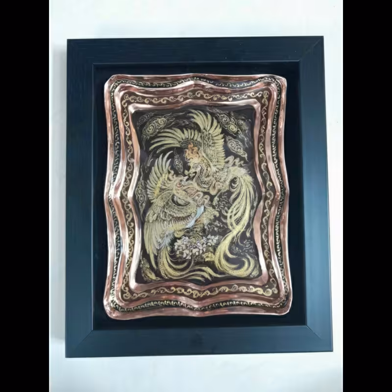 قاب مینیاتور  زیبا( سینی مسی نقاشی شده طرح ظاهر و باطن ابعاد 18 در 21 cm )