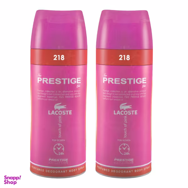 اسپری خوشبو کننده بدن زنانه پرستیژ (Prestige) مدل Lacoste Touch Of Pink حجم 150 میلی لیتر مجموعه 2 عددی