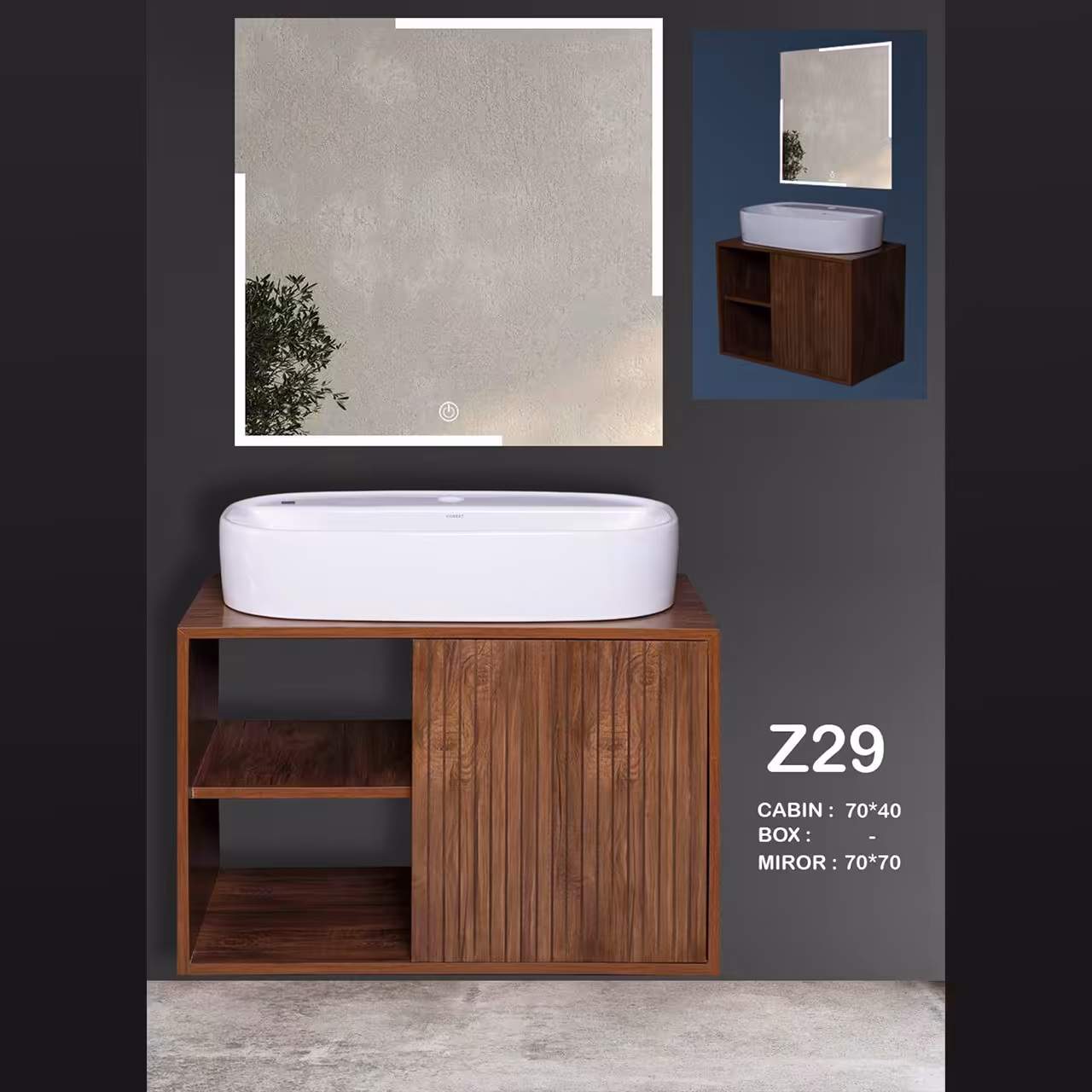 ست کابینت و روشویی مدل الف 10 به همراه آینه بک لایت