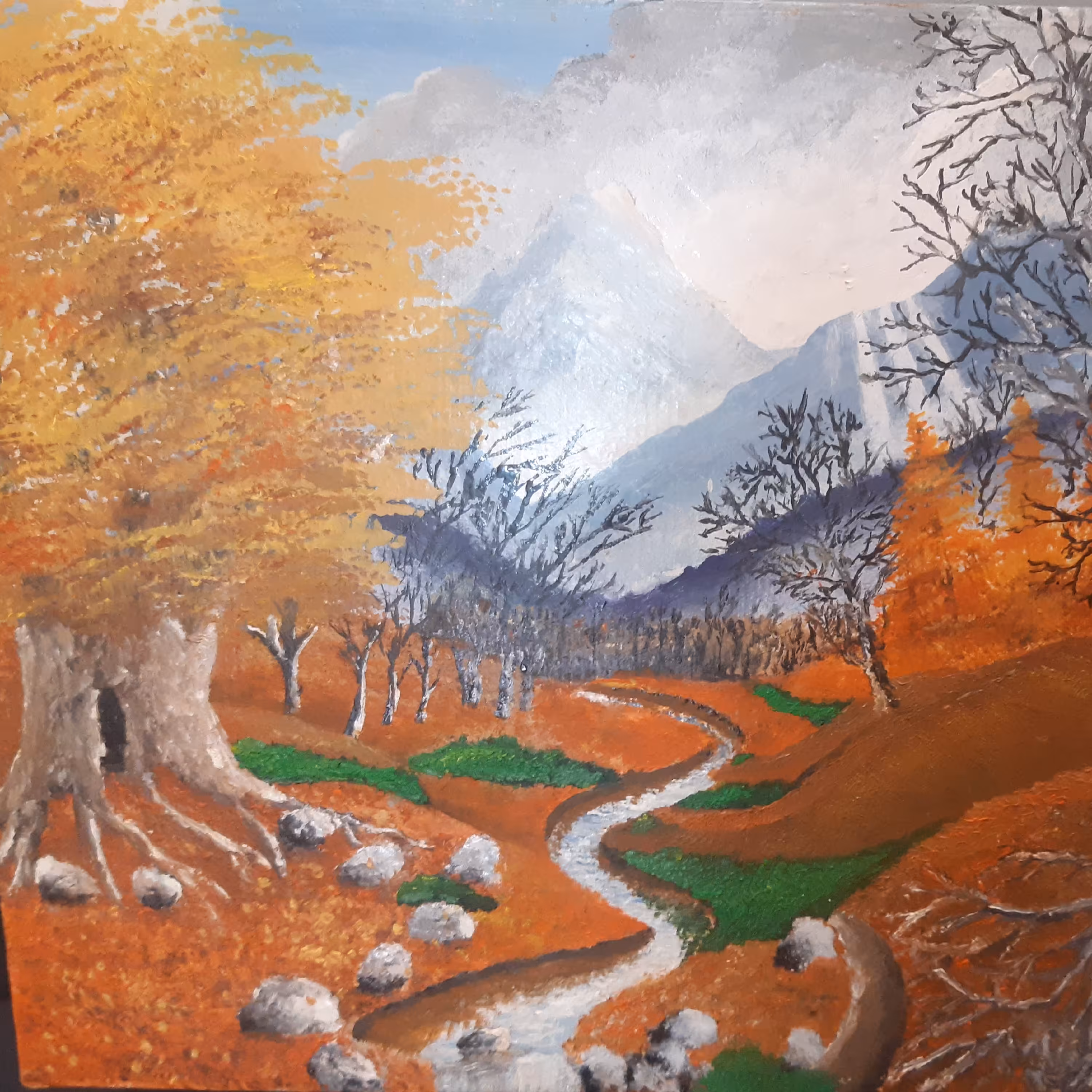 تابلو نقاشی رنگ و روغن از منظره پاییزی بسیار زیبا 