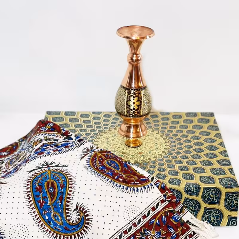 ست باکس هدیه گلدان صنایع دستی خاتم کاری و پارچه قلمکار