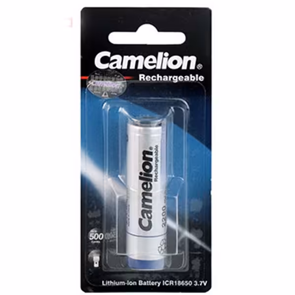 باتری 3.7 ولت لیتیوم-یون قابل شارژ کملیون کد ICR-18650 ظرفیت 2200 میلی آمپرساعت