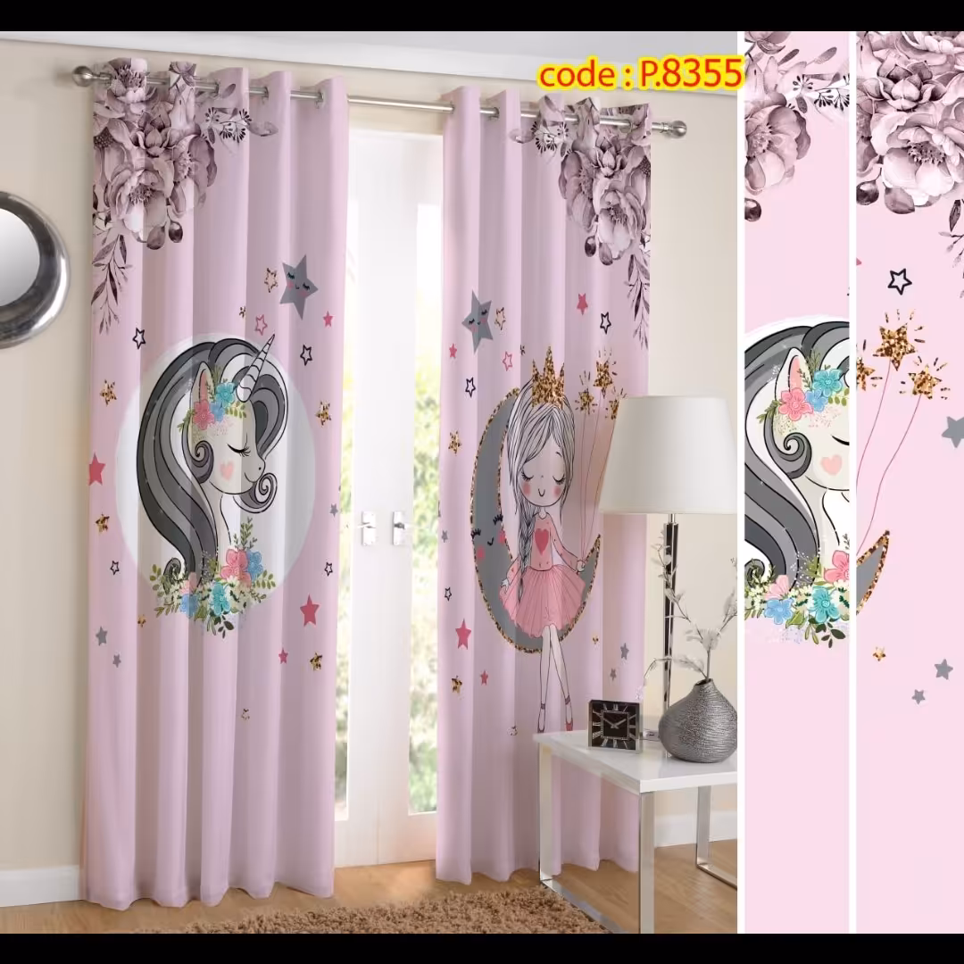 پرده اتاق خواب دخترانه دو قواره طرح کارتونی کد P8355