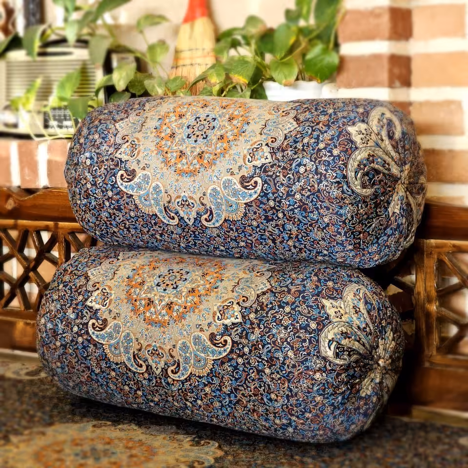 بالشت گرد طرح شاه نشین رنگ سرمه ای (یک جفت)