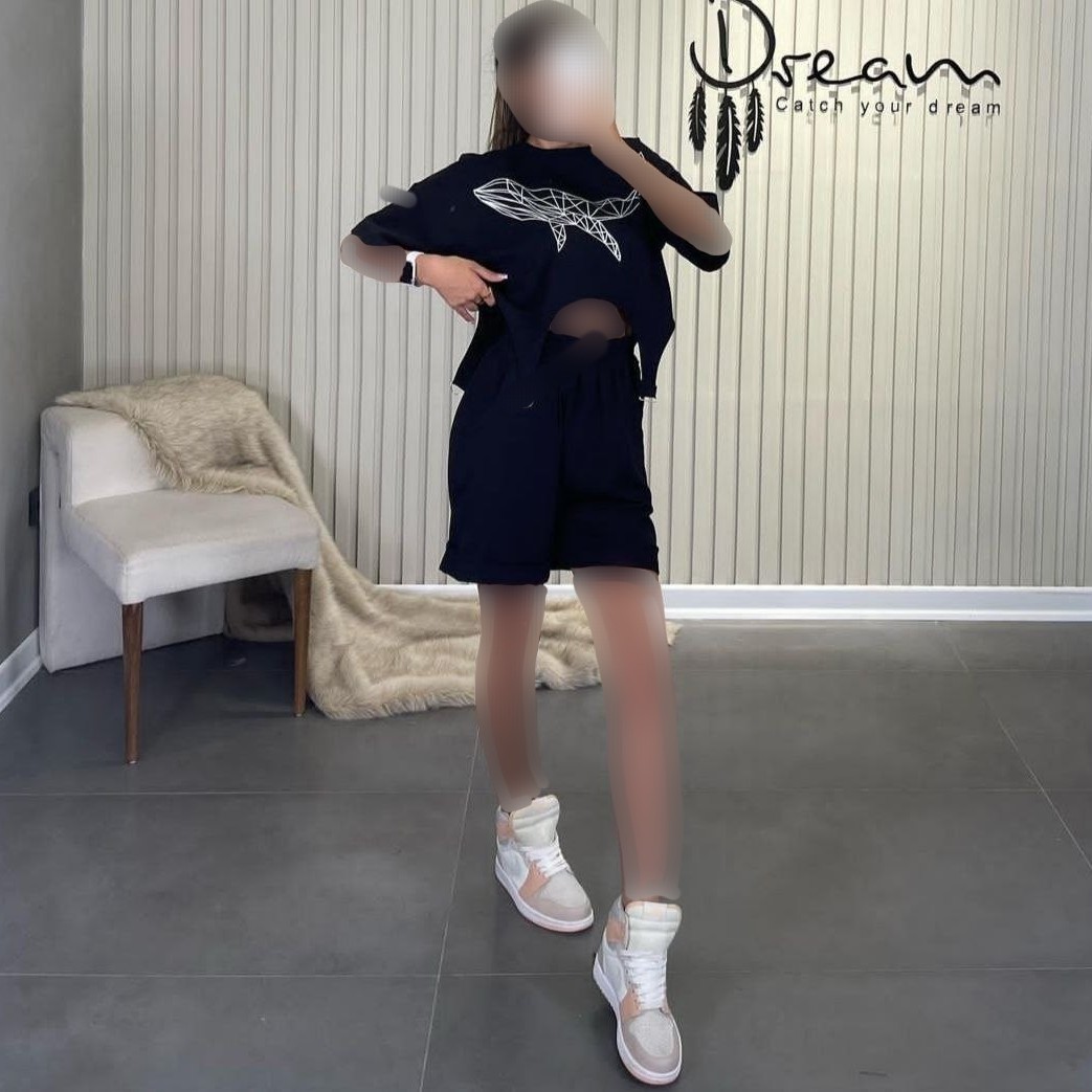 ست کراپ شلوارک زنانه حلقه دار