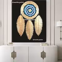 تابلو نقاشی ورق طلا نقش برجسته مدل چشم نظر و پر