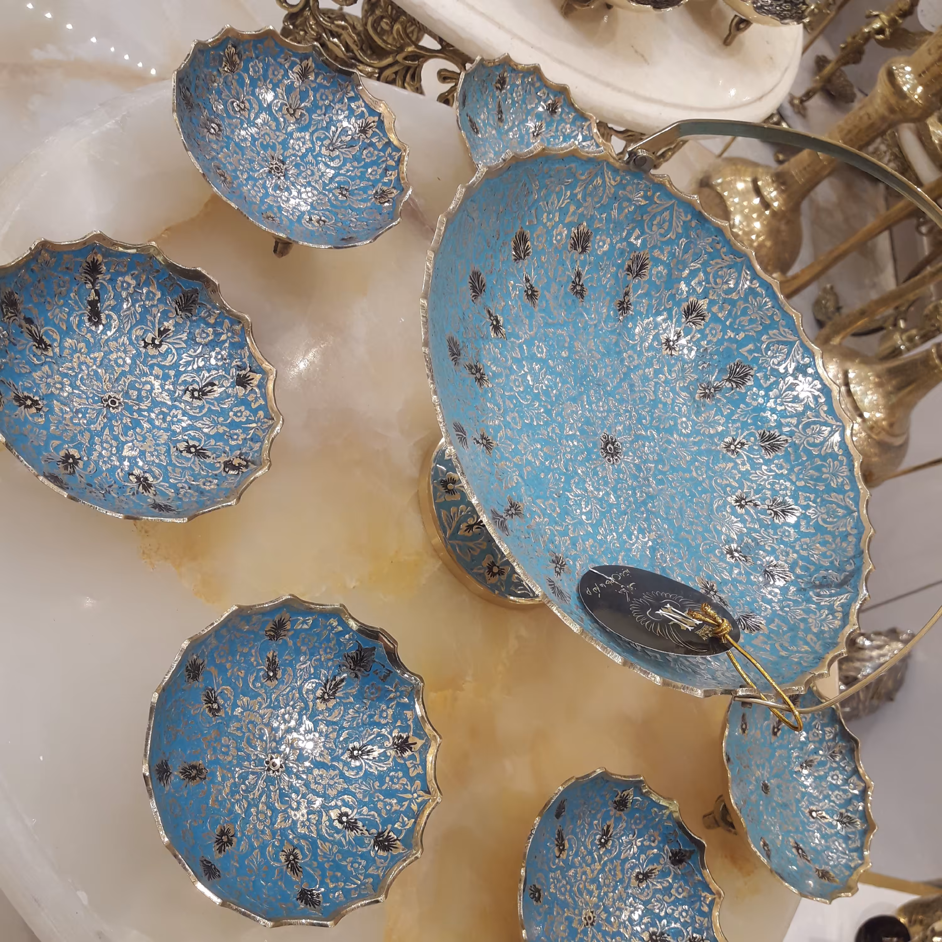 ظرف میناکاری ابی و مشکی 7پارچه برنجی هندی