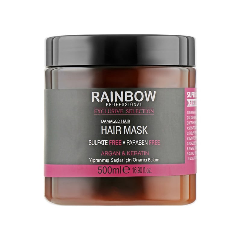 ماسک مو بدون سولفات رین بو  RAINBOW BOTOX HAIR MASK  مدل ارگان کراتین مو های اسیب دیده