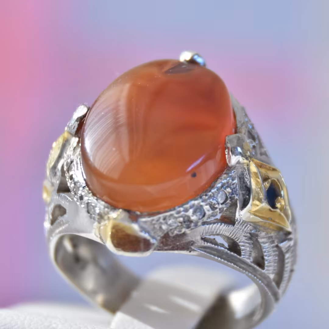 انگشتر مردانه نقره عیار 925 نگین عقیق سرخ