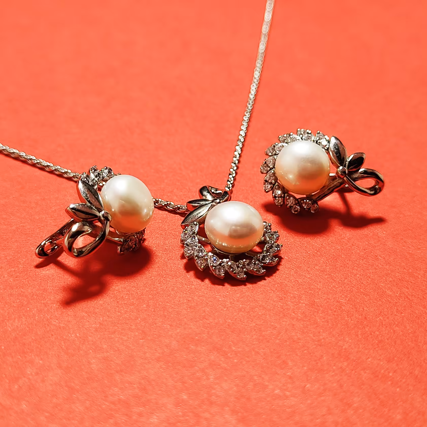 نیم ست نقره زنانه طرح Pearl با عیار جهانی 925 و آبکاری رودیوم کد N177