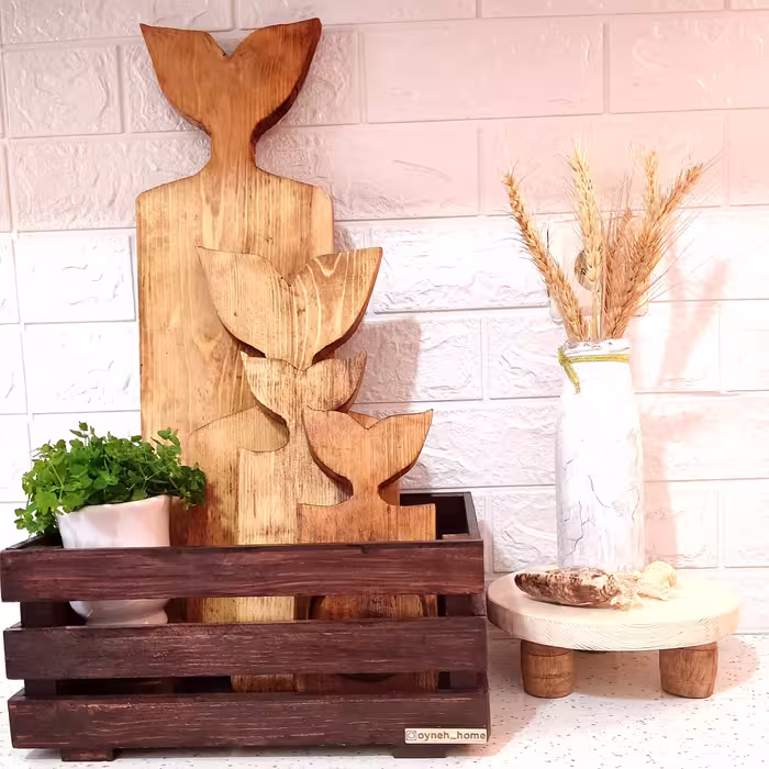 باکس چوبی (جعبه چوبی نظم دهنده) مناسب برای چیدمان دکوراسیون و آشپز خانه تخته سرو بانکه های حبوبات و ادویه جات