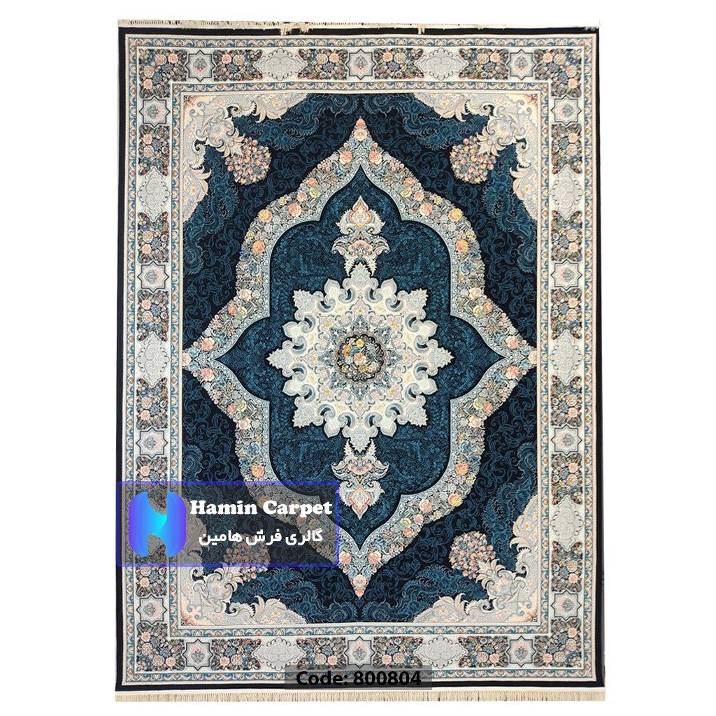 فرش 4 متری 700شانه تراکم 2550 نخ آکلریک رنگ زمینه سرمه ای کد AR800804