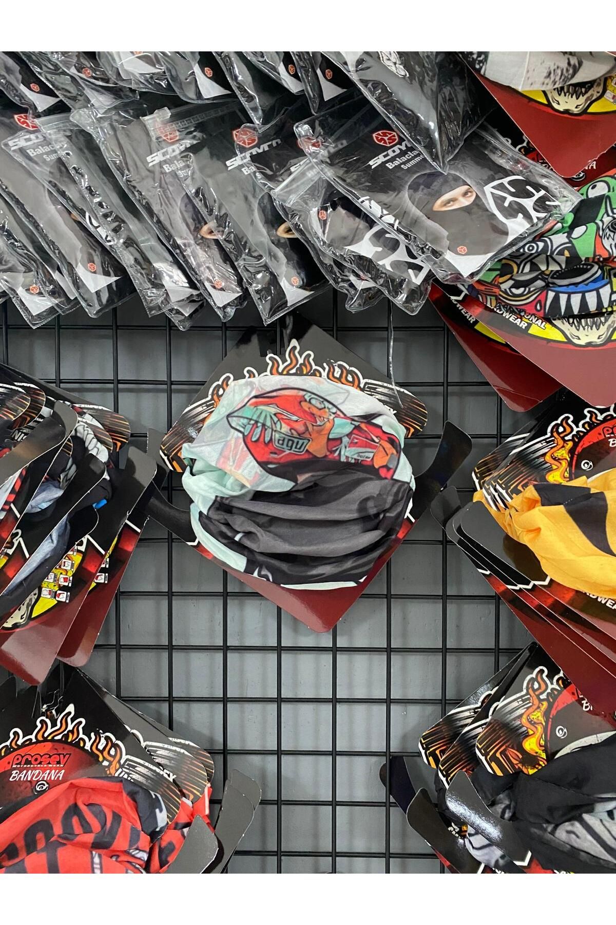 هدبند/دستمال سر موتورسیکلت مشکی هدبند دستمال موتور Bandana سیاه آبی با چهره های مسابقه پروسو Prosev