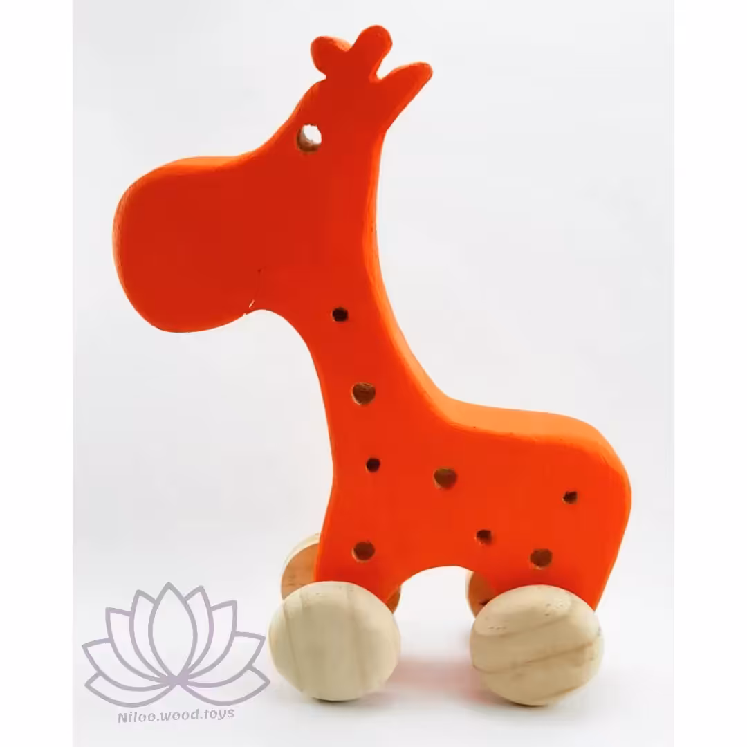 اسباب بازی زرافه چوبی چرخ دار