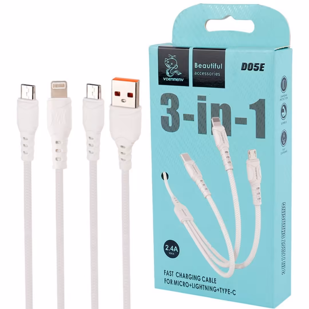 کابل 3 سر   فست شارژ  کیفیت عالی پوست ماری  یک متری