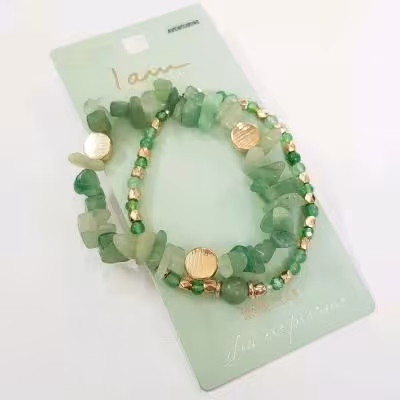 پک دو عددی دستبند کشی ، کار شده با سنگ آونتورین سبز Aventurine اصل